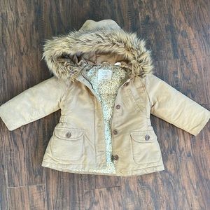 18/24 Tan Zara Jacket with removable fur trim